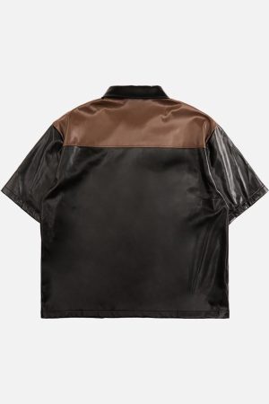Concert Outfit Gangster Rap Patchwork Contrast Leather Shirt