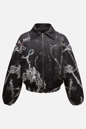 Concert Outfit Gem Printed Quilted Bomber Jacket