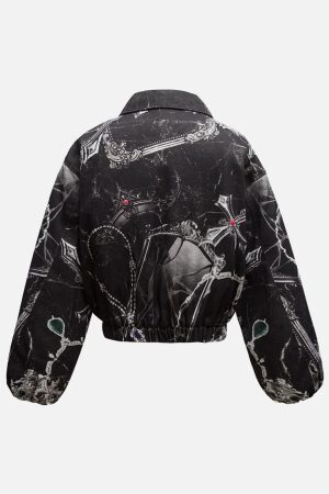 Concert Outfit Gem Printed Quilted Bomber Jacket