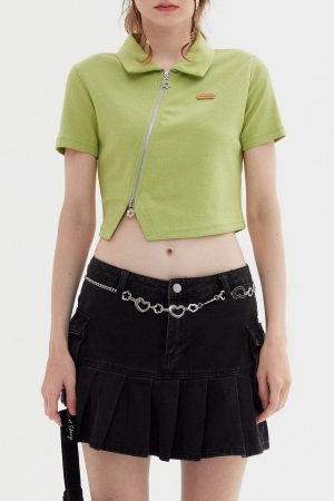 Concert Outfit Geometric Zip Up Crop Tee