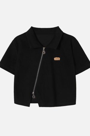 Concert Outfit Geometric Zip Up Crop Tee