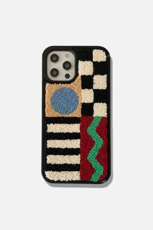Concert Outfit Geometry Patchwork Plush Mobile Phone Case