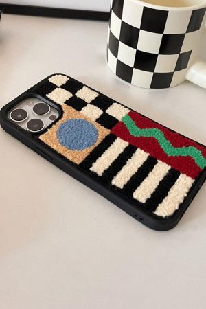 Concert Outfit Geometry Patchwork Plush Mobile Phone Case