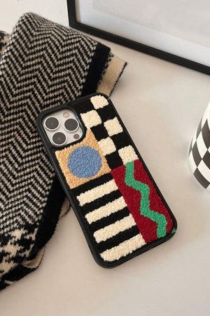 Concert Outfit Geometry Patchwork Plush Mobile Phone Case