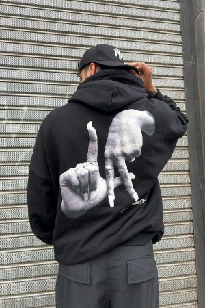 Concert Outfit Gesture Print Hoodie