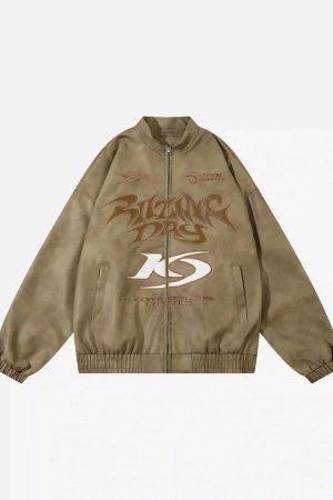 Concert Outfit Gothic Alphabet Patch Racing Collar Jacket