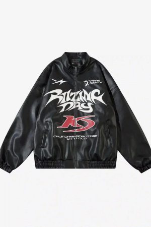 Concert Outfit Gothic Alphabet Patch Racing Collar Jacket