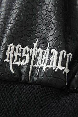 Concert Outfit Gothic Cross Embroidery Crocodile Leather Bomber Jacket