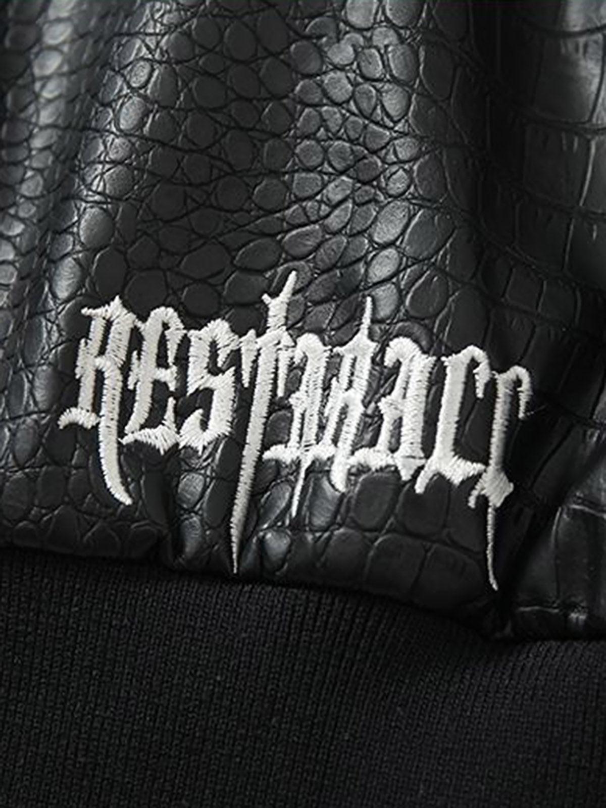 Concert Outfit Gothic Cross Embroidery Crocodile Leather Bomber Jacket Concert Outfit Gothic Cross Embroidery Crocodile Leather Bomber Jacket