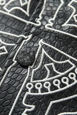 Concert Outfit Gothic Cross Embroidery Crocodile Leather Bomber Jacket