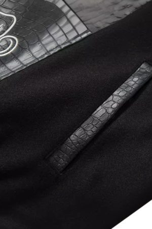 Concert Outfit Gothic Cross Embroidery Crocodile Leather Bomber Jacket