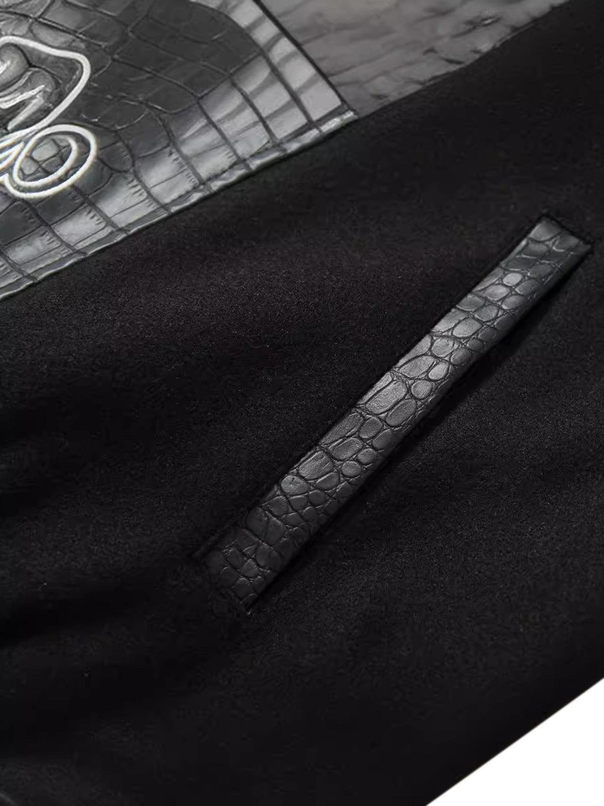 Concert Outfit Gothic Cross Embroidery Crocodile Leather Bomber Jacket Concert Outfit Gothic Cross Embroidery Crocodile Leather Bomber Jacket