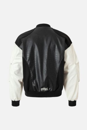 Concert Outfit Gothic Cross Embroidery Crocodile Leather Bomber Jacket