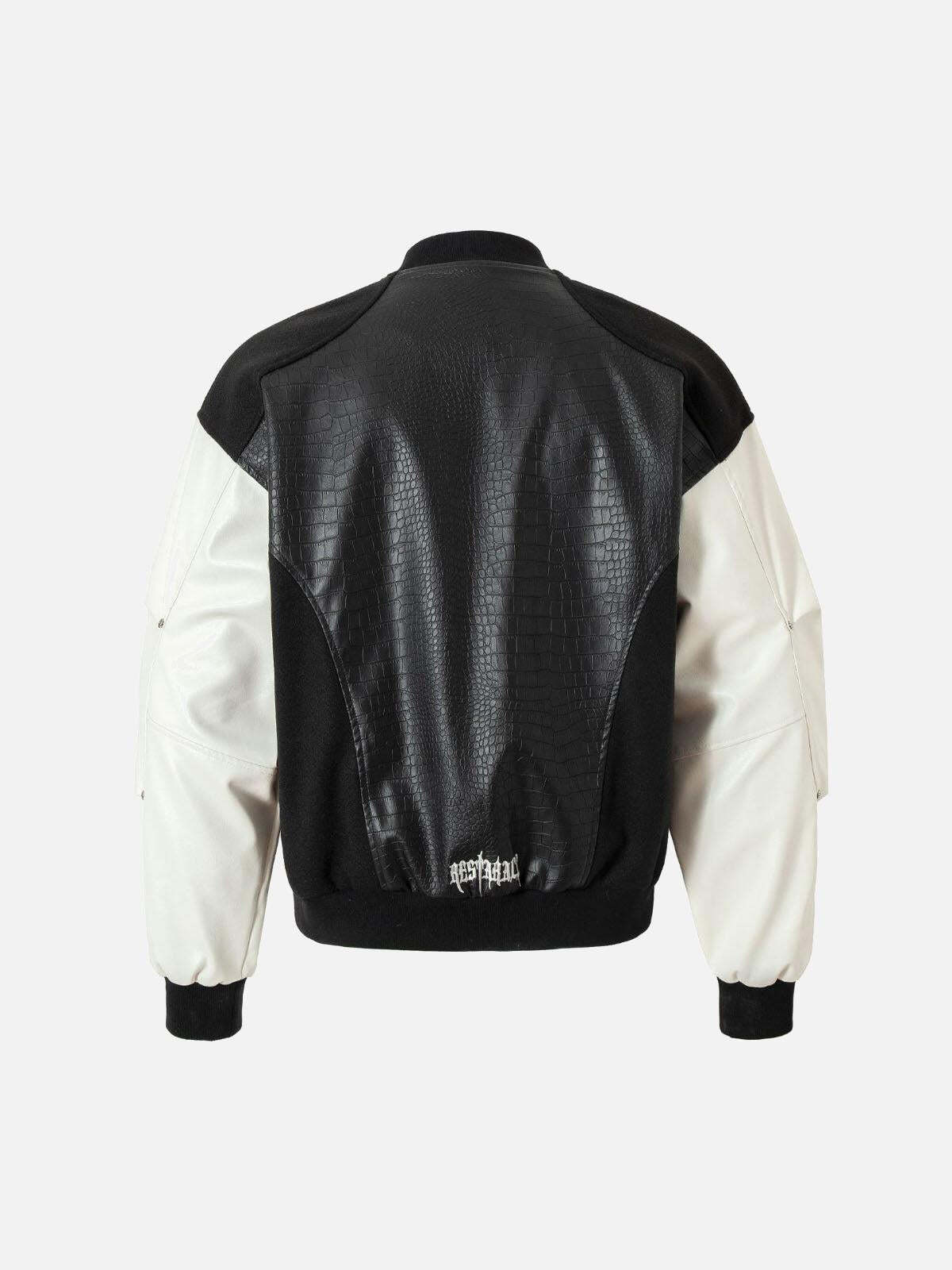 Concert Outfit Gothic Cross Embroidery Crocodile Leather Bomber Jacket Concert Outfit Gothic Cross Embroidery Crocodile Leather Bomber Jacket