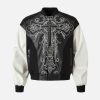 Concert Outfit Gothic Cross Embroidery Crocodile Leather Bomber Jacket