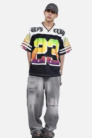 Concert Outfit Gothic Style Embroidered Jersey T-Shirt