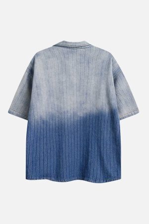 Concert Outfit Gradient Denim Short-Sleeve Shirt