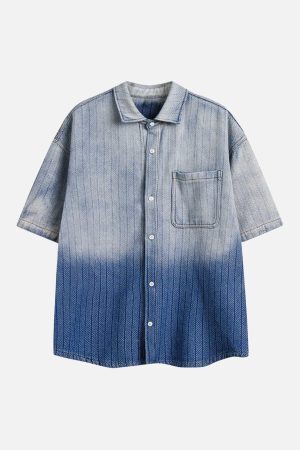 Concert Outfit Gradient Denim Short-Sleeve Shirt