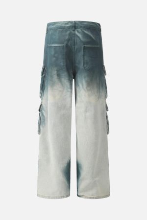 Concert Outfit Gradient Dip Dye Wash Multi-Pocket Cargo Jeans