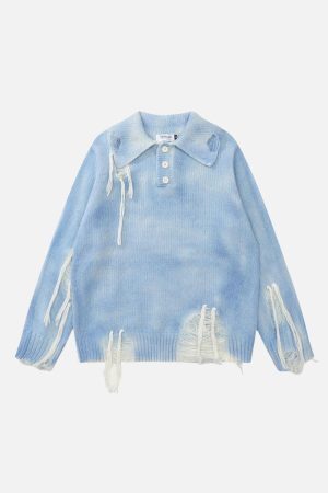 Concert Outfit Gradient Distressed Polo Sweater