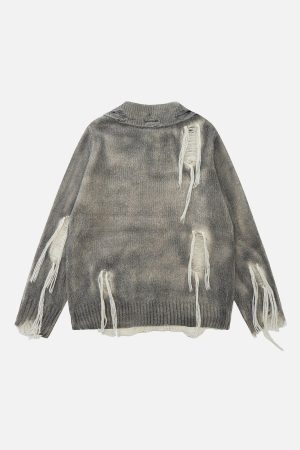 Concert Outfit Gradient Distressed Polo Sweater