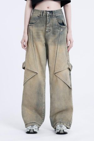 Concert Outfit Gradient Irregular Patchwork Jeans