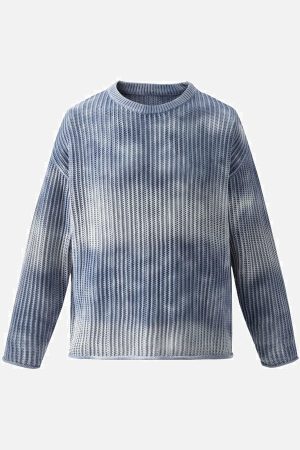 Concert Outfit Gradient Ombre Knit  Crew Neck Sweater