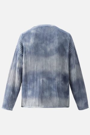 Concert Outfit Gradient Ombre Knit  Crew Neck Sweater