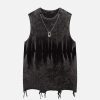Concert Outfit Gradient Tie-Dye Raw Edge Vest