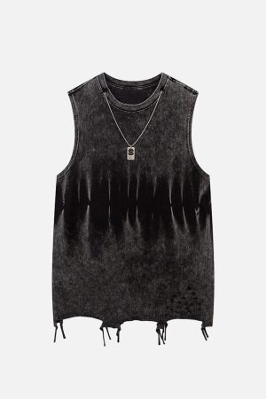 Concert Outfit Gradient Tie-Dye Raw Edge Vest