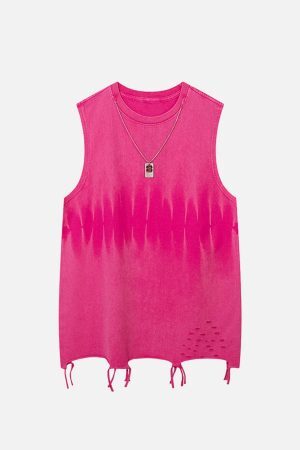Concert Outfit Gradient Tie-Dye Raw Edge Vest