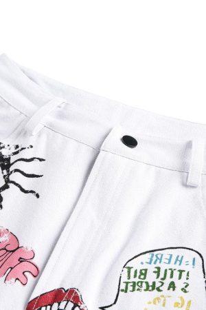 Concert Outfit Graffiti Art Denim Shorts