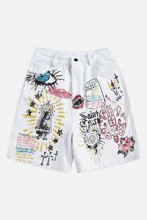 Concert Outfit Graffiti Art Denim Shorts