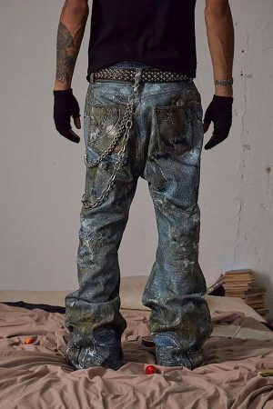 Concert Outfit Graffiti BORO Destruction Chain Jeans