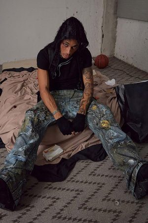 Concert Outfit Graffiti BORO Destruction Chain Jeans