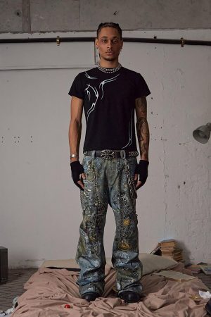 Concert Outfit Graffiti BORO Destruction Chain Jeans