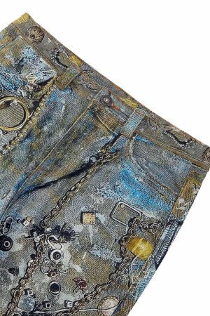 Concert Outfit Graffiti BORO Destruction Chain Jeans