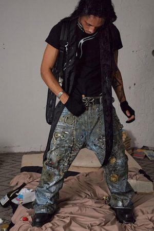 Concert Outfit Graffiti BORO Destruction Chain Jeans