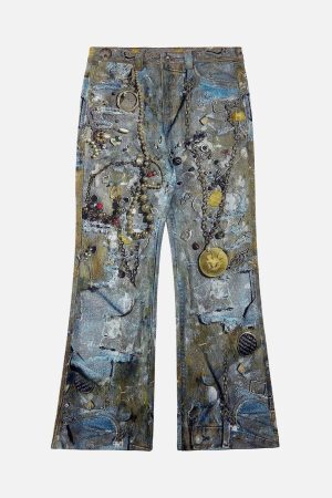 Concert Outfit Graffiti BORO Destruction Chain Jeans