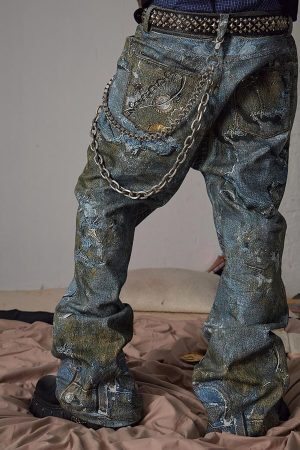 Concert Outfit Graffiti BORO Destruction Chain Jeans