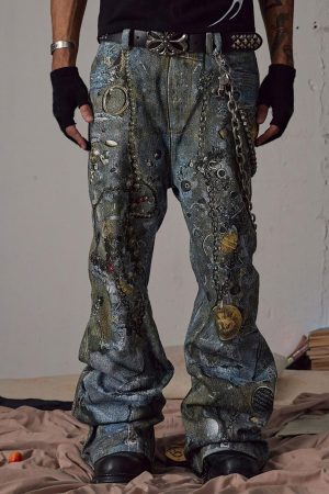 Concert Outfit Graffiti BORO Destruction Chain Jeans