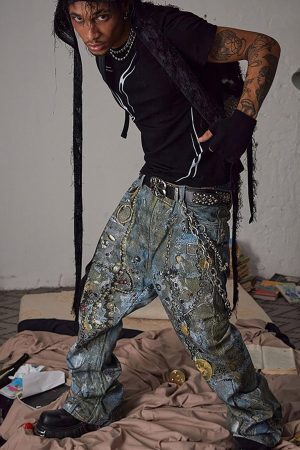 Concert Outfit Graffiti BORO Destruction Chain Jeans