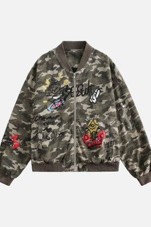 Concert Outfit Graffiti Camouflage Baseball Bomber Jacket