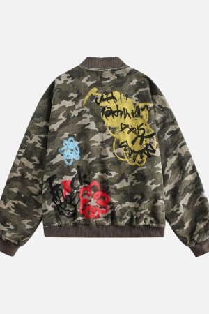 Concert Outfit Graffiti Camouflage Baseball Bomber Jacket