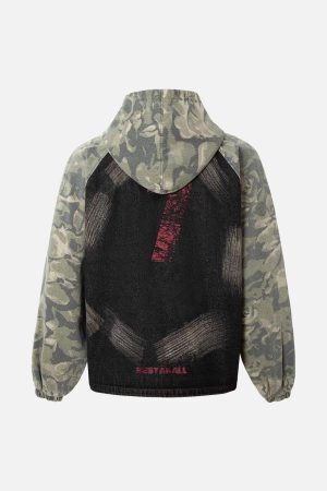 Concert Outfit Graffiti Camouflage Patchwork Hooded Jacket