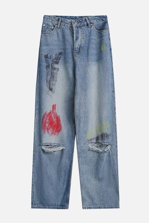Concert Outfit Graffiti Distressed Jeans