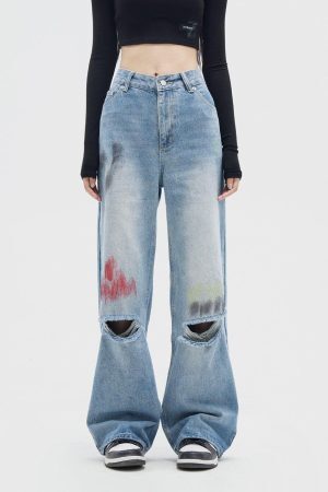 Concert Outfit Graffiti Distressed Jeans