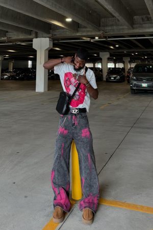 Concert Outfit Graffiti Distressed Washed Baggy Jeans