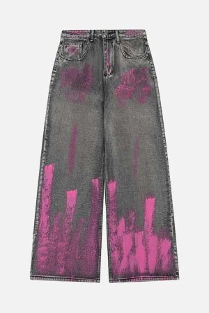 Concert Outfit Graffiti Distressed Washed Baggy Jeans