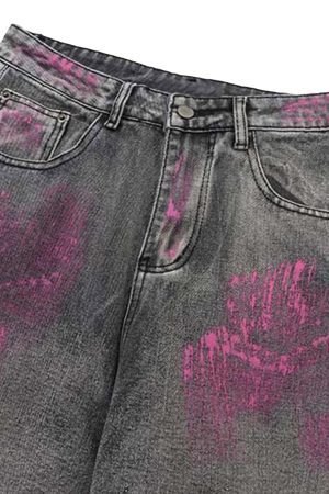 Concert Outfit Graffiti Distressed Washed Baggy Jeans